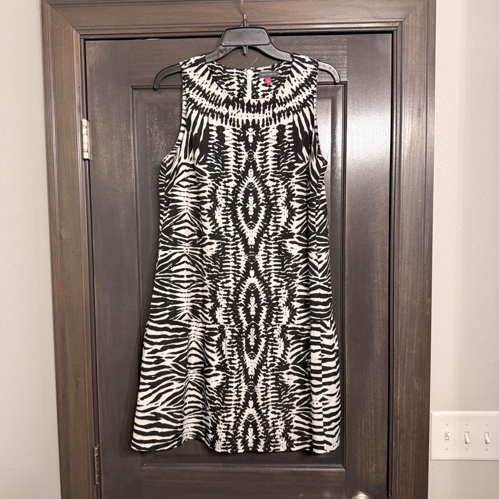 Vince Camuto Womens Zebra Print Sleeveless Drop Waist Shift Dress Black White M